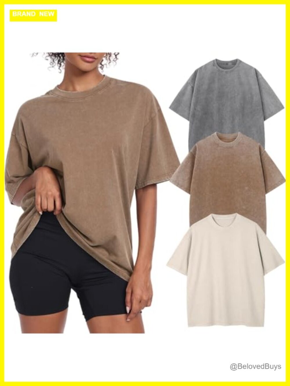 Womens Oversized Acid Washed Cotton T-Shirt Baggy Crewneck Tee